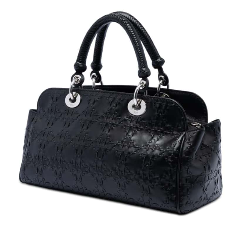 Dior Stitched Lambskin Cannage Handbag Black Leather Very good condition - Back View