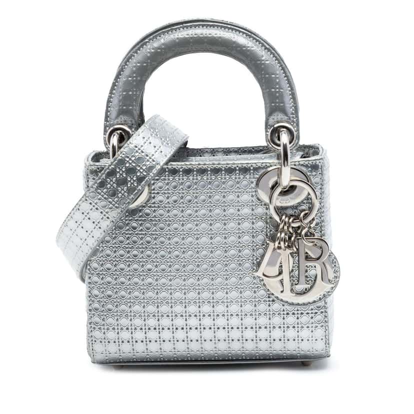 Dior Micro Metallic Patent Microcannage Lady Dior Silver Leather Very good condition - Front View