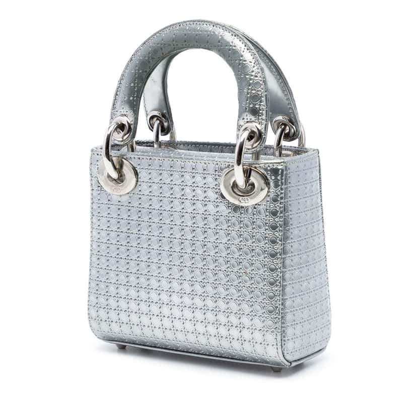 Dior Micro Metallic Patent Microcannage Lady Dior Silver Leather Very good condition - Back View