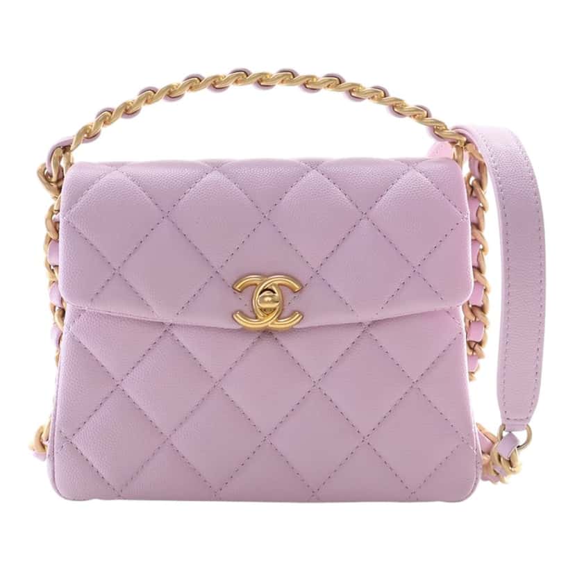 Chanel Mini Quilted Caviar 31 Rue Cambon Top Handle Bag Purple Leather Very good condition - Front View