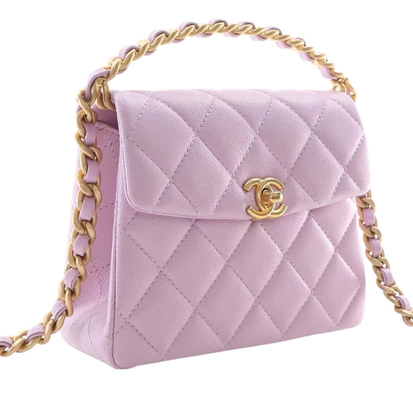 Chanel Mini Quilted Caviar 31 Rue Cambon Top Handle Bag Purple Leather Very good condition - Back View