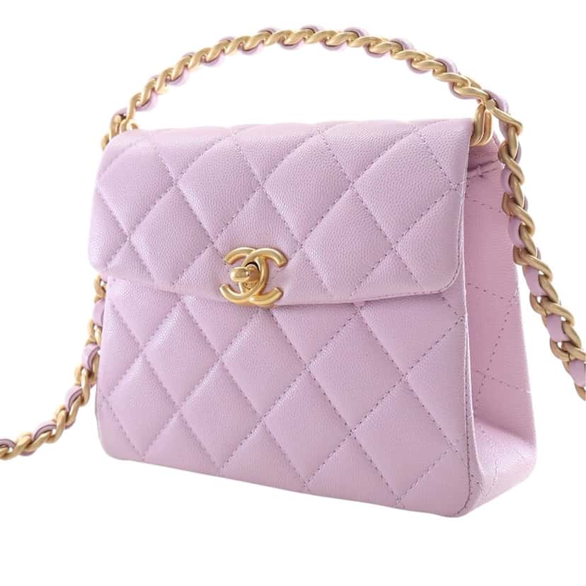 Chanel Mini Quilted Caviar 31 Rue Cambon Top Handle Bag Purple Leather Very good condition - Inside View