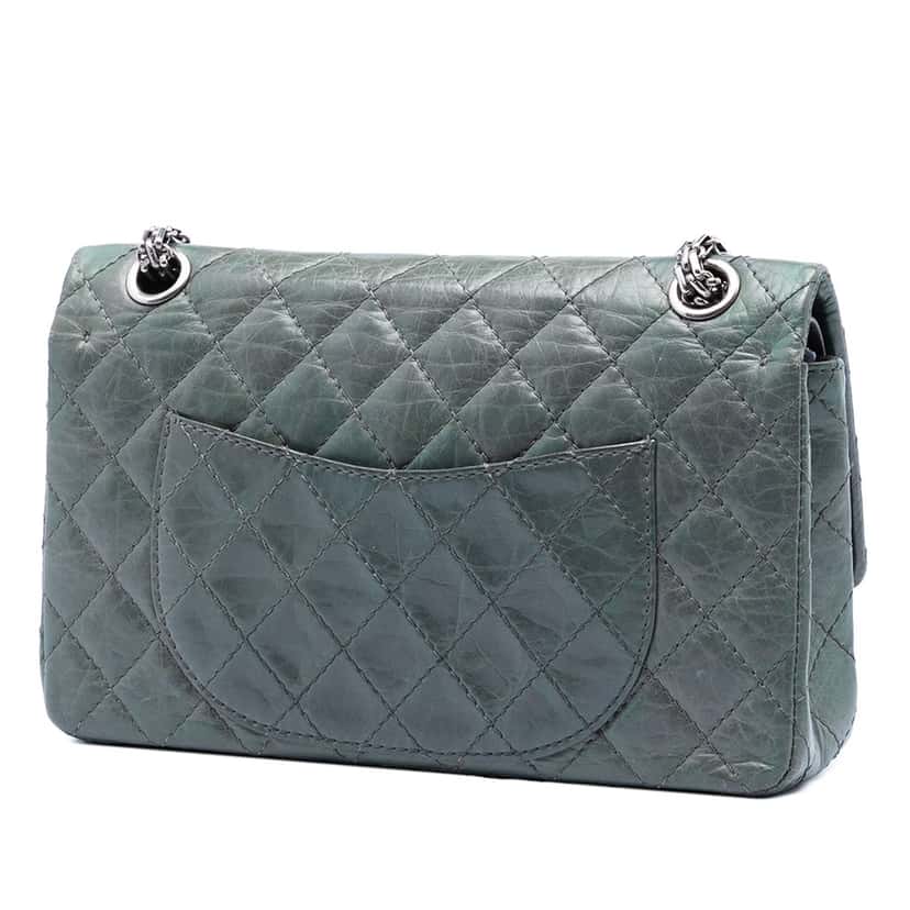Chanel Quilted Aged Calfskin Reissue 2.55 Double Flap 225 Green Leather Very good condition - Back View