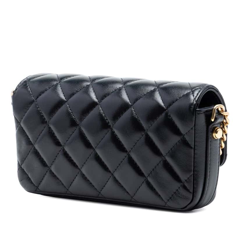 Chanel Quilted Lambskin Giant CC Flap Phone Holder with Chain Black Leather Very good condition - Back View