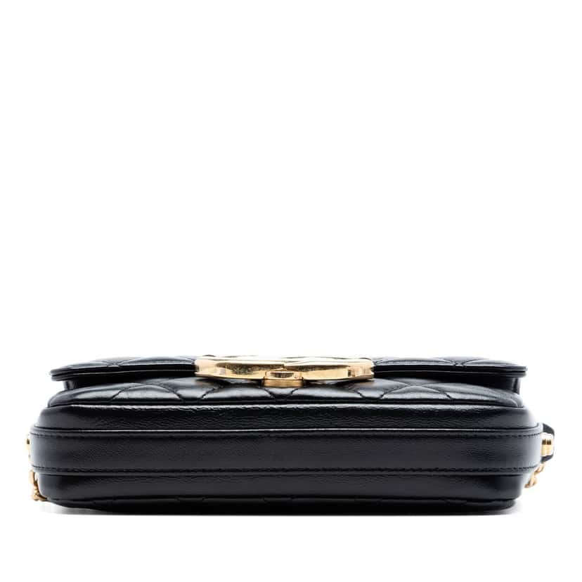 Chanel Quilted Lambskin Giant CC Flap Phone Holder with Chain Black Leather Very good condition - Inside View