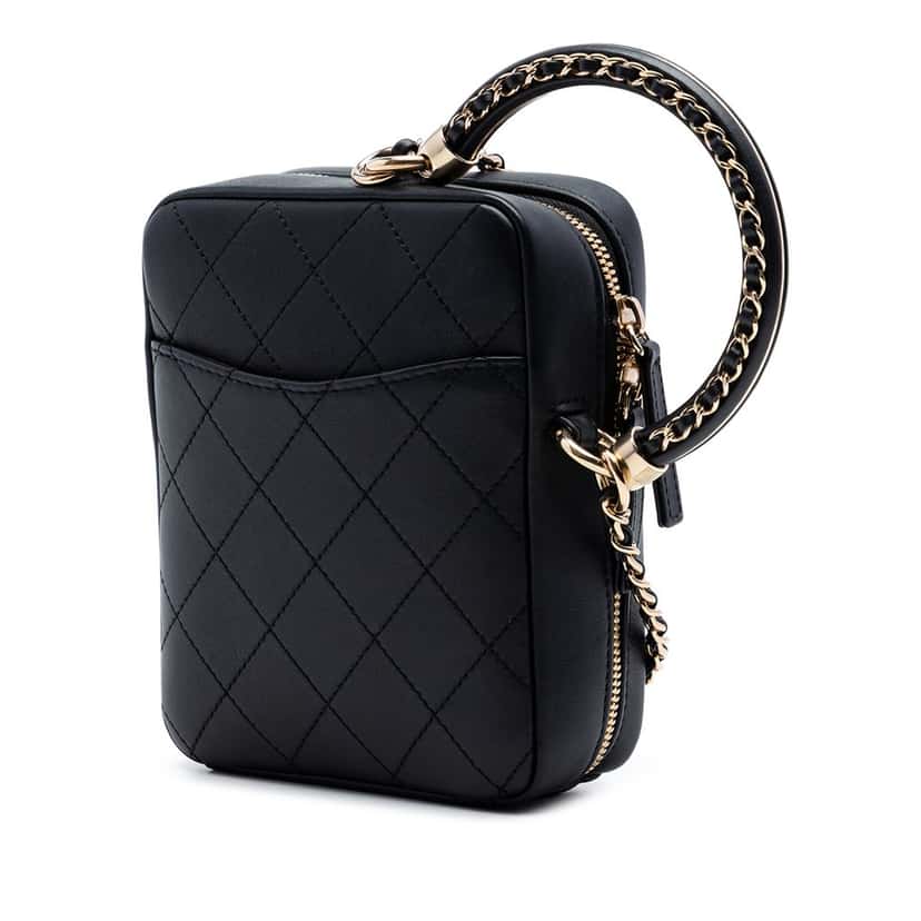 Chanel Calfskin Stitched Cup Of Tea Vanity Case Black Leather Very good condition - Back View
