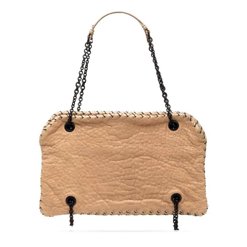 Bottega Veneta Textured Leather Whipstitch Duo Shoulder Bag Beige Leather Very good condition - Front View