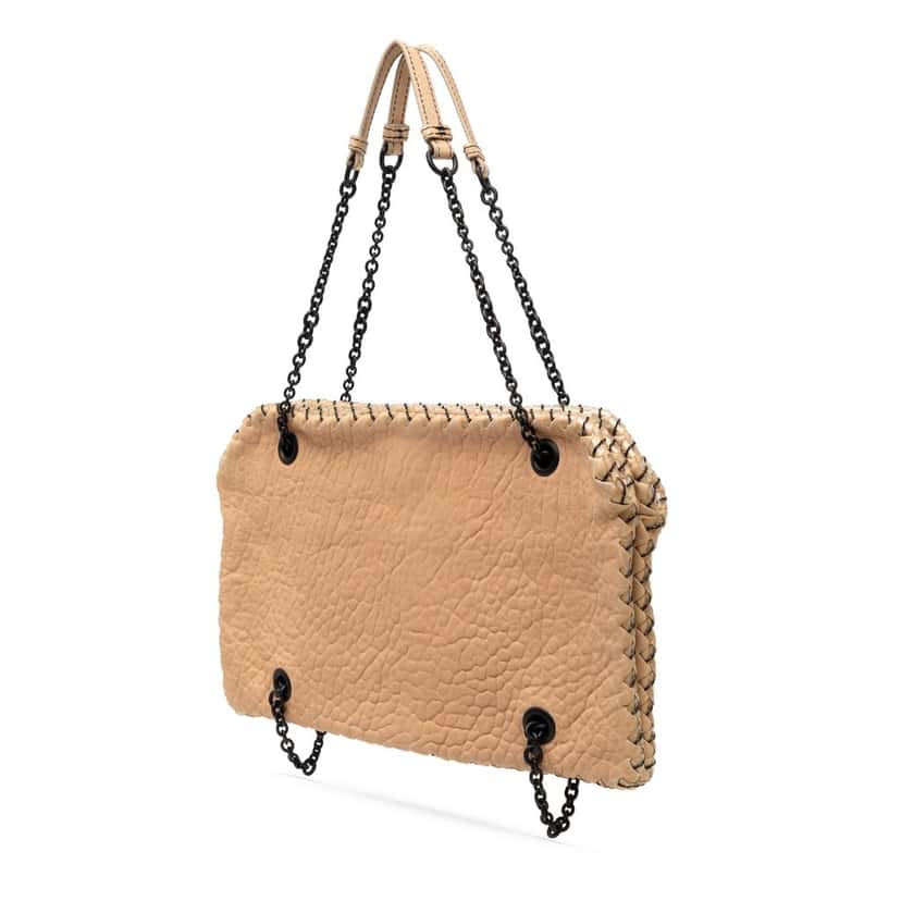 Bottega Veneta Textured Leather Whipstitch Duo Shoulder Bag Beige Leather Very good condition - Back View