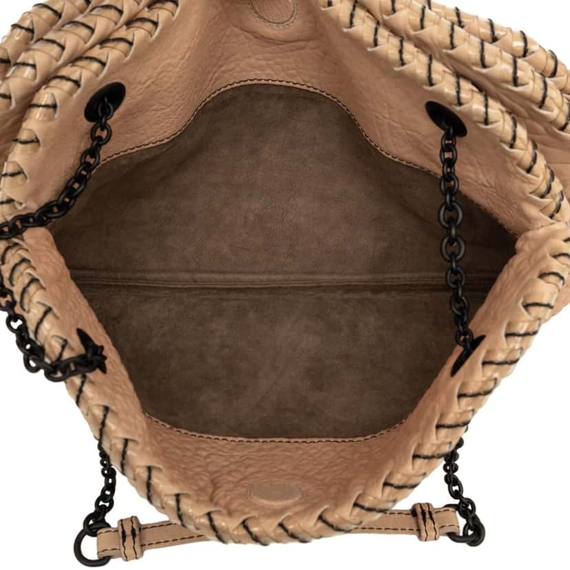 Bottega Veneta Textured Leather Whipstitch Duo Shoulder Bag Beige Leather Very good condition - Model View