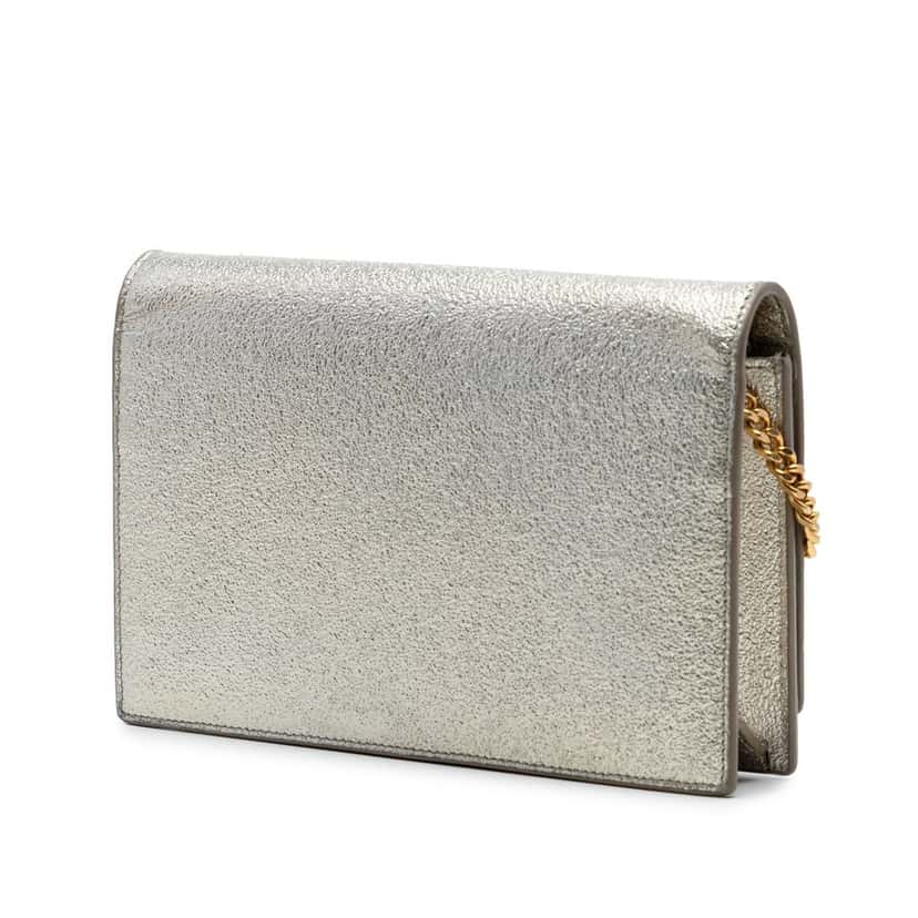 Saint Laurent Small Metallic Kate Tassel Wallet On Chain Silver Leather Very good condition - Back View
