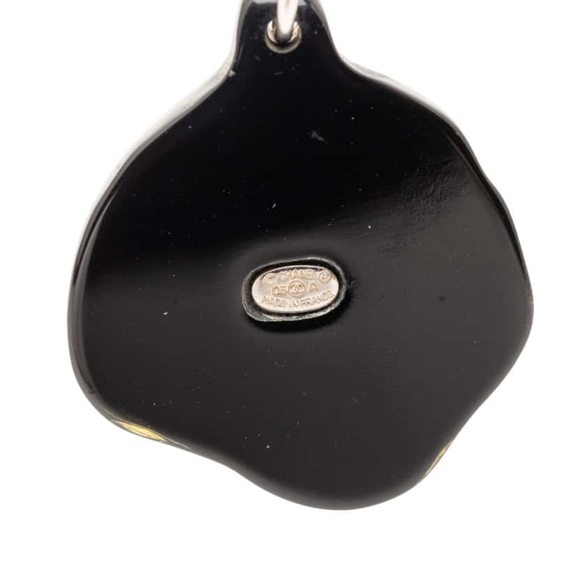 Chanel Brass Camellia Resin Strass Pendant Necklace Silver Metal Very good condition - Inside View