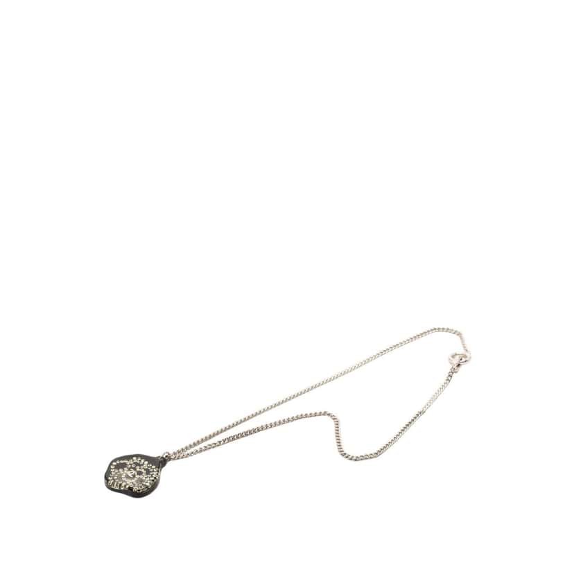 Chanel Brass Camellia Resin Strass Pendant Necklace Silver Metal Very good condition - Box View