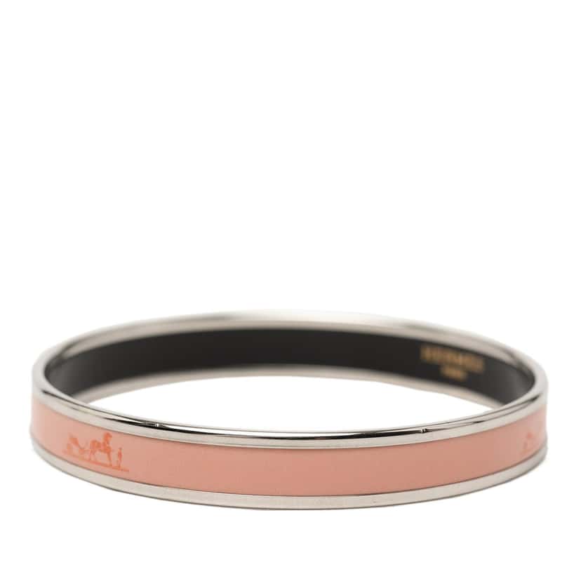 Hermès Narrow Caleche Enamel Bangle 65 Pink Metal Very good condition - Back View