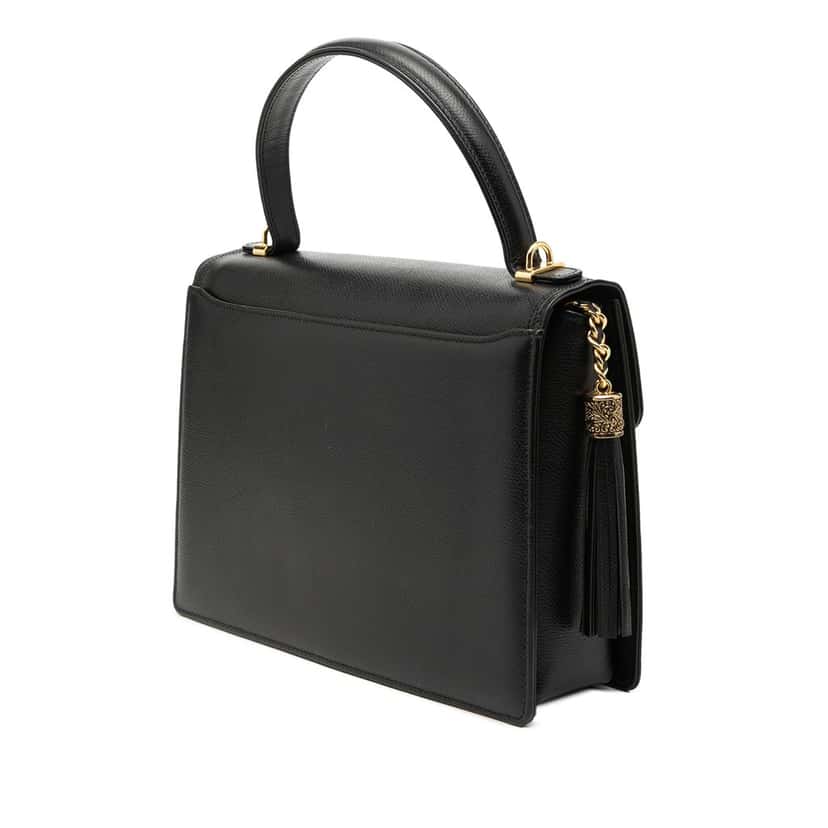 Valentino Grained Calfskin VLogo Tassel Top Handle Bag Black Leather Very good condition - Back View