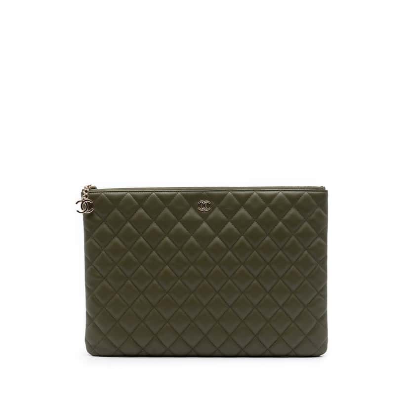 Chanel Large Quilted Lambskin Cuba La Habana O Case Clutch Green Leather Very good condition - Front View