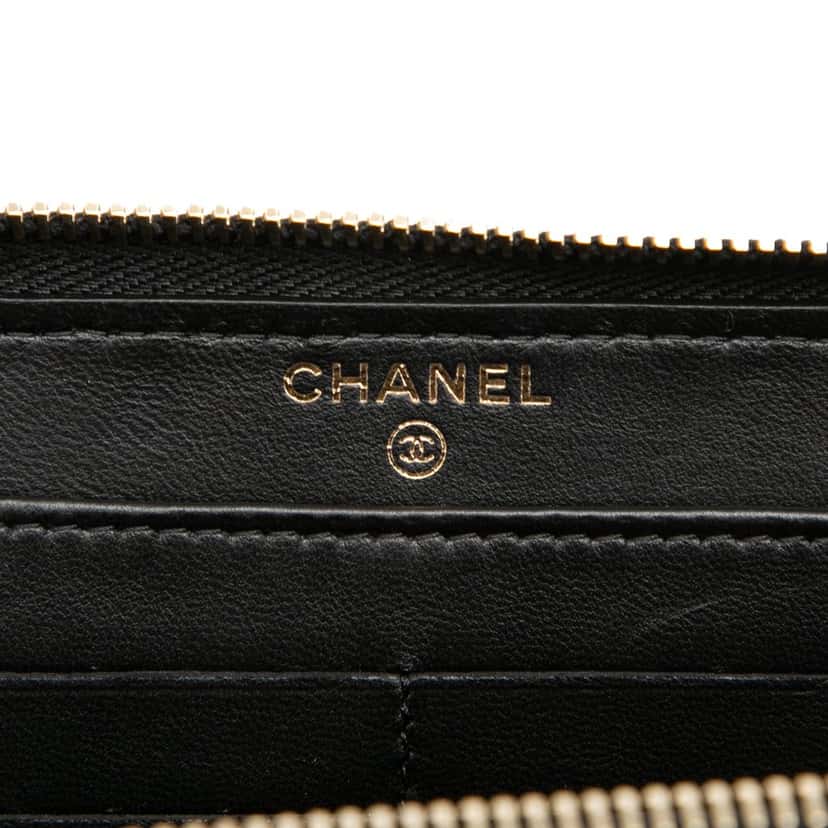 Chanel Bicolor Quilted Lambskin Faux Pearl Ribbon Long Wallet Black Leather Very good condition - Box View
