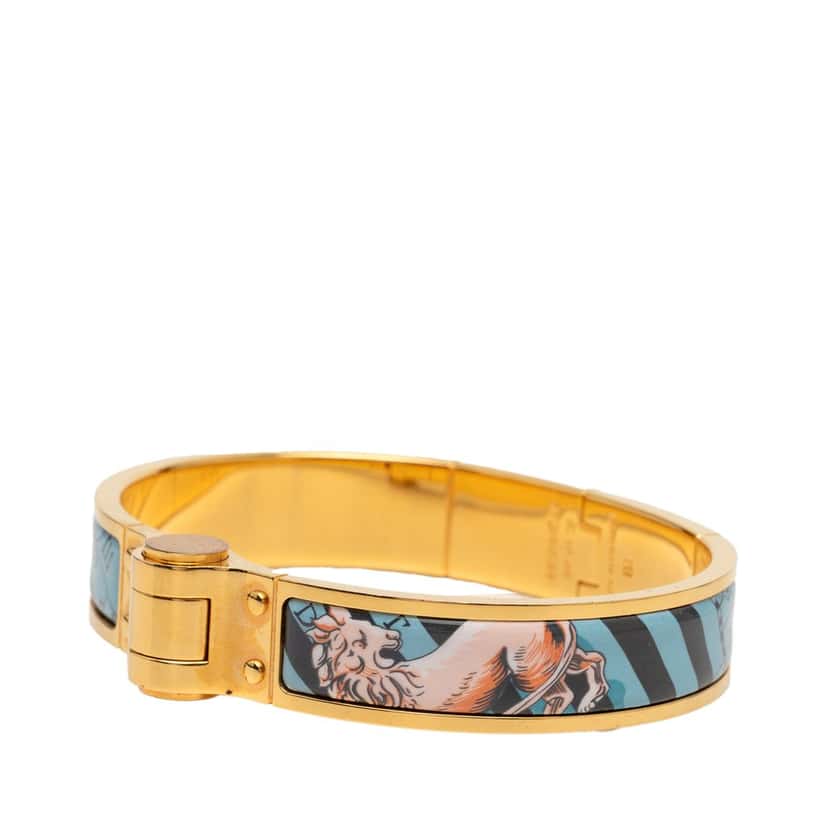 Hermès Narrow Enamel Charniere Hinge Bracelet PM Blue Very good condition - Back View