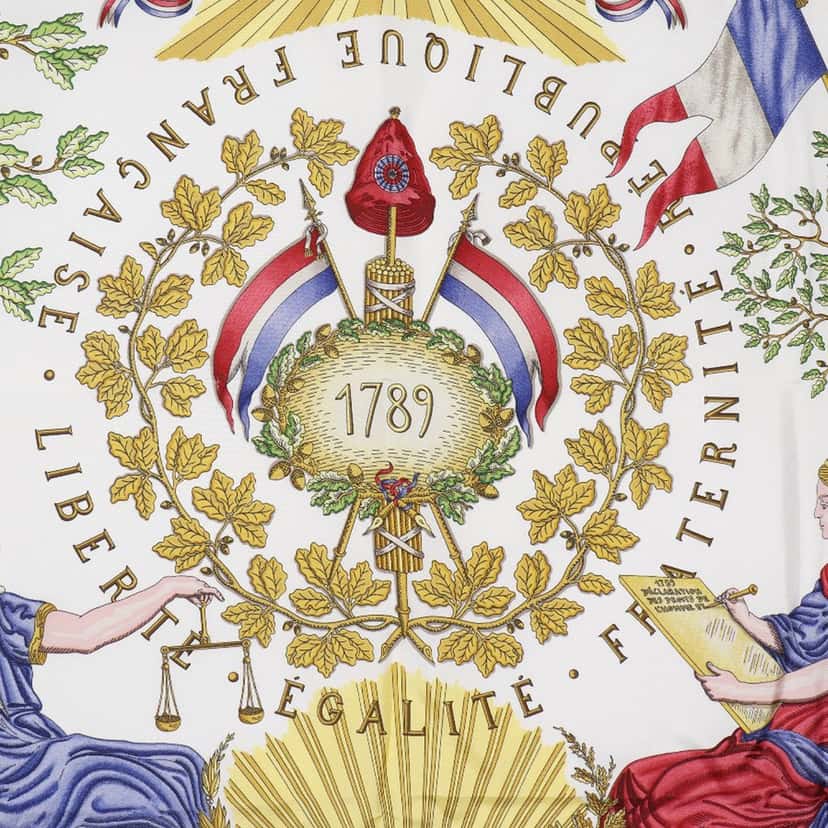 Hermès Republique Francaise Liberte Egalite Fraternite 1789 Silk Scarf White Very good condition - Back View