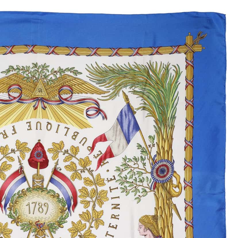 Hermès Republique Francaise Liberte Egalite Fraternite 1789 Silk Scarf White Very good condition - Box View