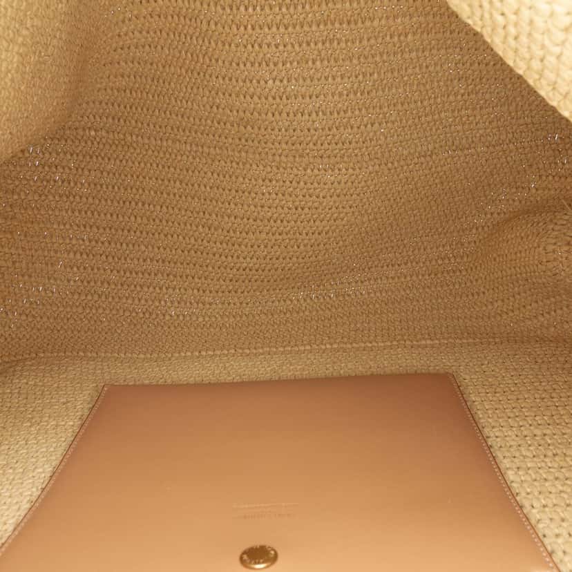 Saint Laurent Raffia Embroidered Logo Tote Beige Very good condition - Model View