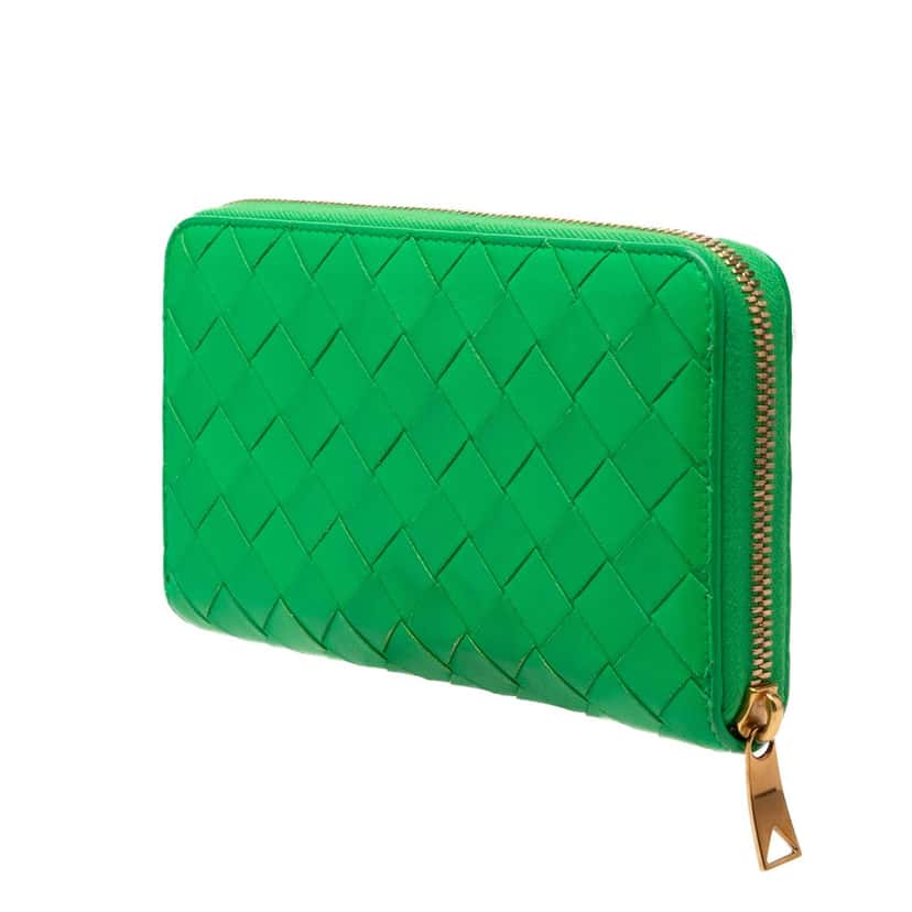 Bottega Veneta Nappa Intrecciato Zip Around Wallet Green Leather Very good condition - Back View