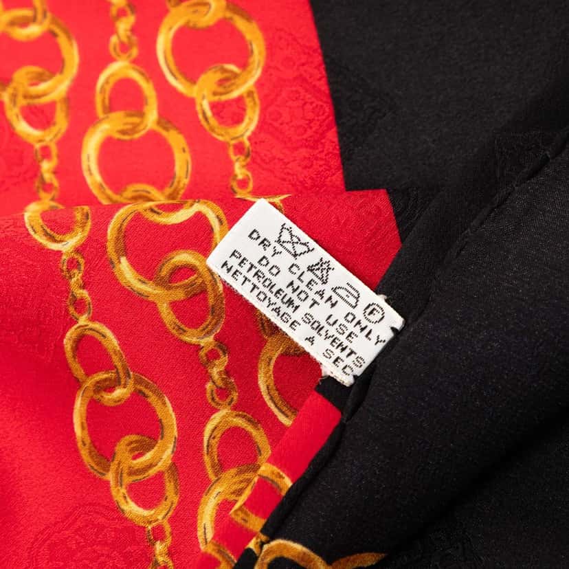Chanel CC Medallion Chain Print Silk Scarf Black Never worn - Model View