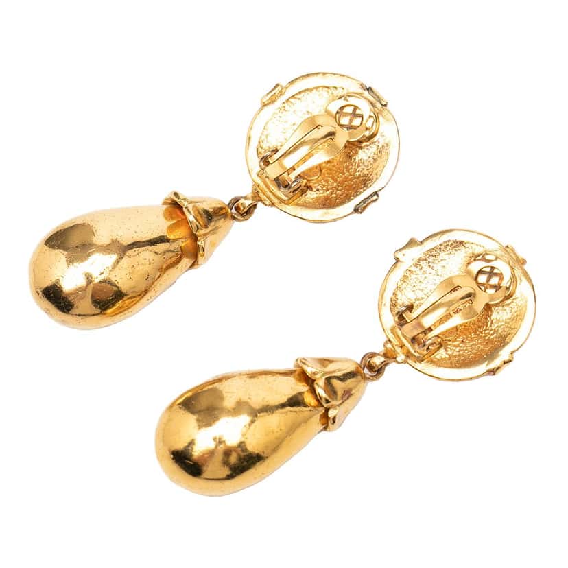 Chanel CC Gold Plated Dangle Clip On Earrings Gold Metal Very good condition - Back View