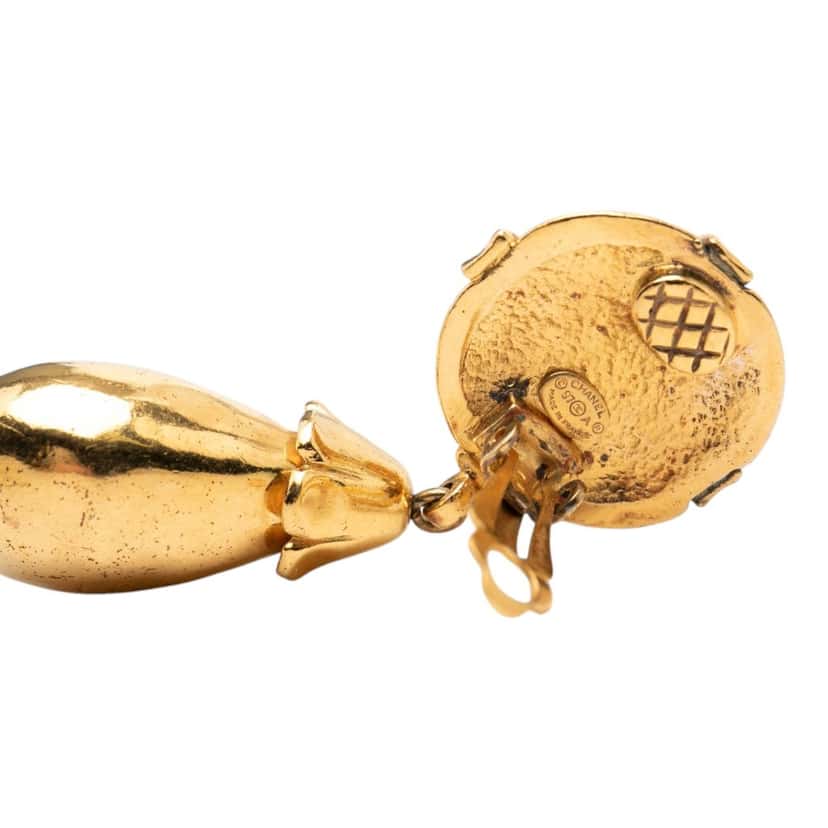 Chanel CC Gold Plated Dangle Clip On Earrings Gold Metal Very good condition - Inside View