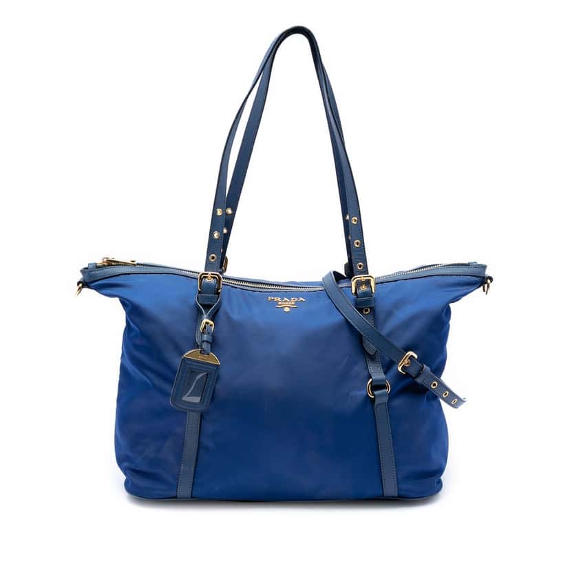 Prada Saffiano Trimmed Tessuto Satchel Blue Very good condition - Front View