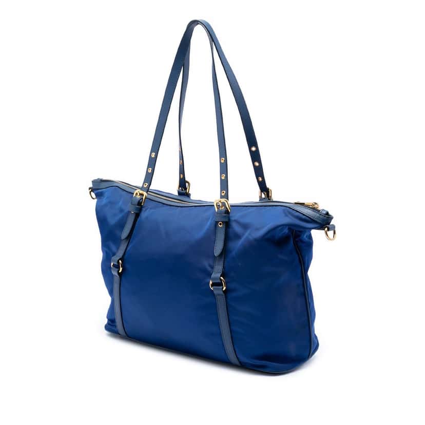 Prada Saffiano Trimmed Tessuto Satchel Blue Very good condition - Back View
