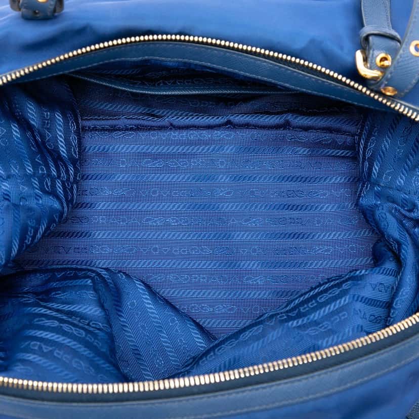 Prada Saffiano Trimmed Tessuto Satchel Blue Very good condition - Model View