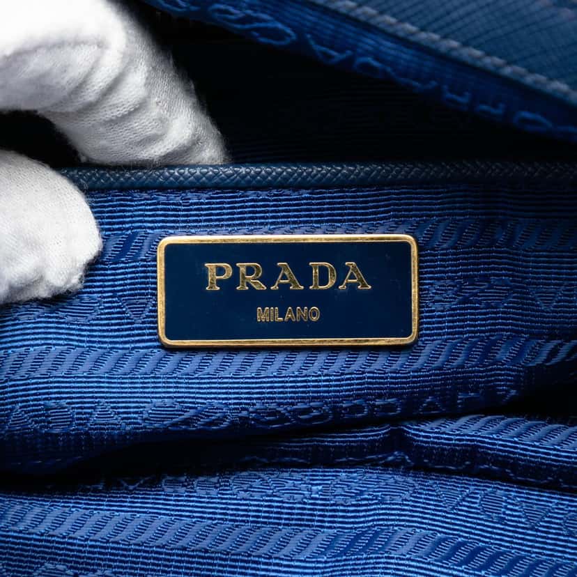 Prada Saffiano Trimmed Tessuto Satchel Blue Very good condition - Box View