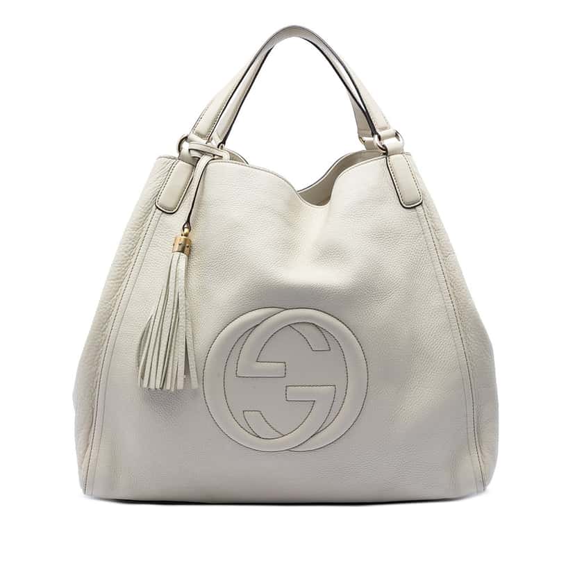 Gucci Large Leather Soho Cellarius Tote White Leather Very good condition - Front View