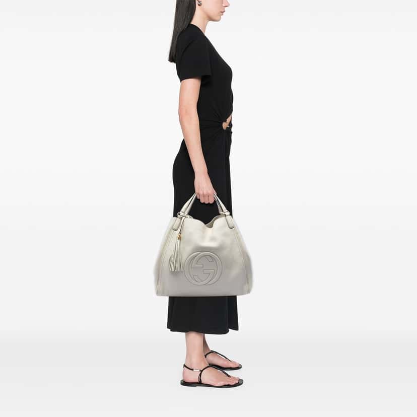 Gucci Large Leather Soho Cellarius Tote White Leather Very good condition - Box View
