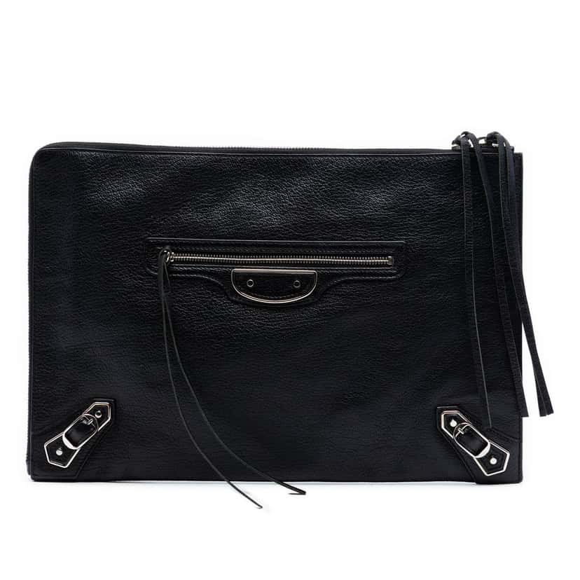 Balenciaga Goatskin Motocross Classic Metallic Edge Clutch Black Leather Very good condition - Front View