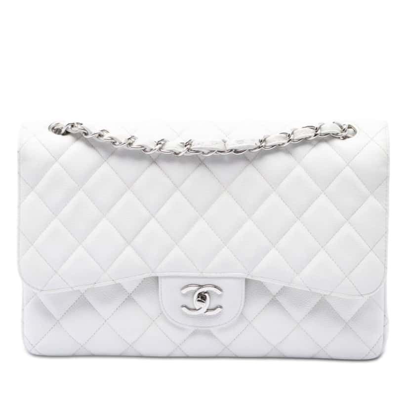 Chanel Jumbo Classic Caviar Double Flap White Leather Very good condition - Front View