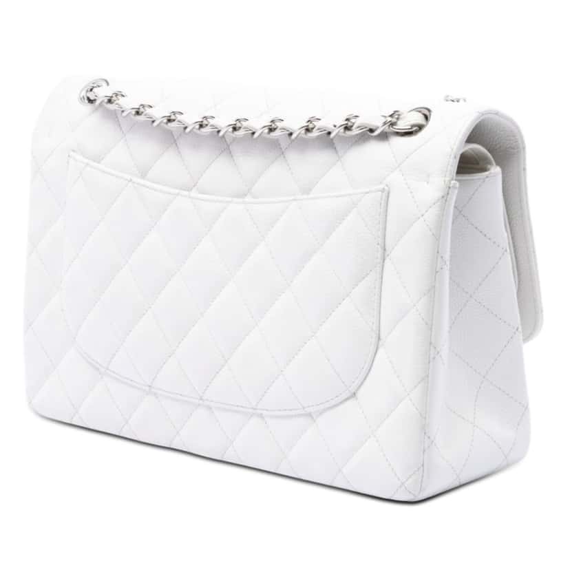 Chanel Jumbo Classic Caviar Double Flap White Leather Very good condition - Back View