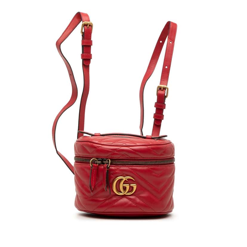 Gucci Mini GG Marmont Matelasse Calfskin Round Backpack Red Leather Very good condition - Front View