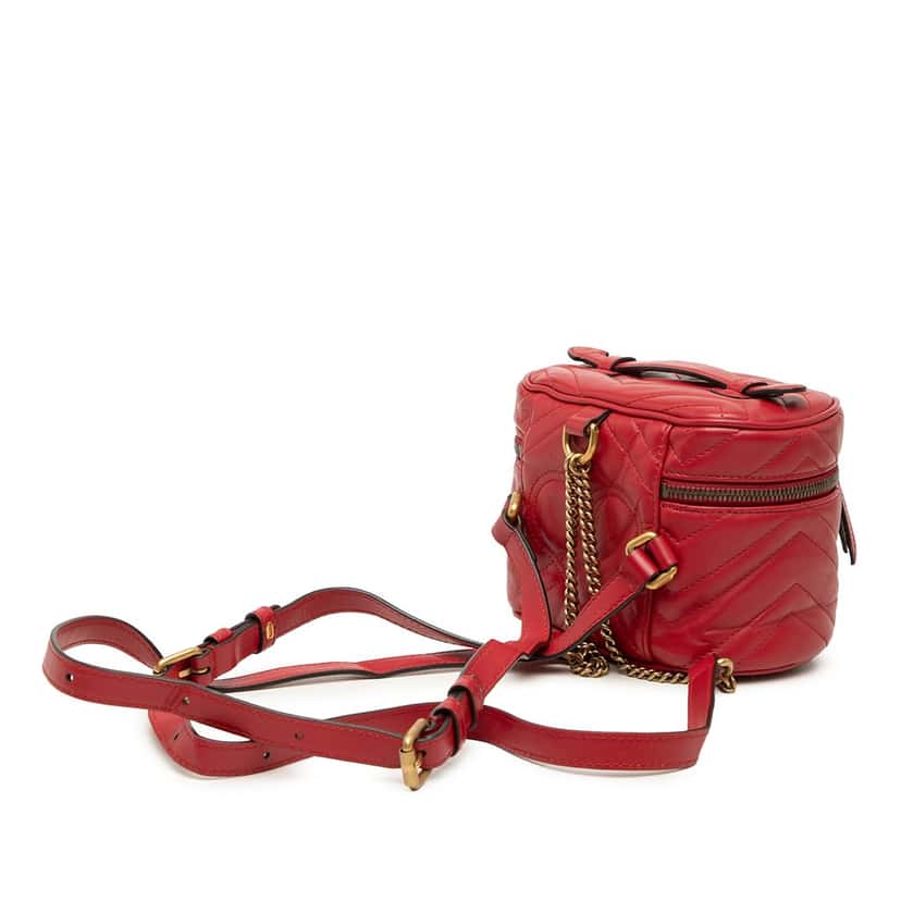 Gucci Mini GG Marmont Matelasse Calfskin Round Backpack Red Leather Very good condition - Back View