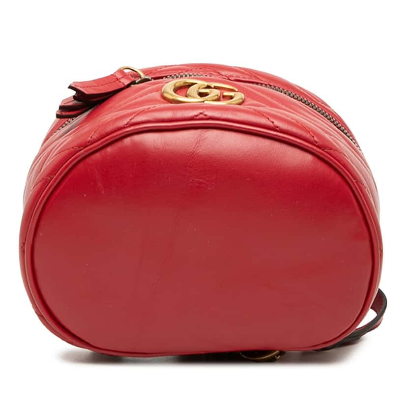 Gucci Mini GG Marmont Matelasse Calfskin Round Backpack Red Leather Very good condition - Inside View