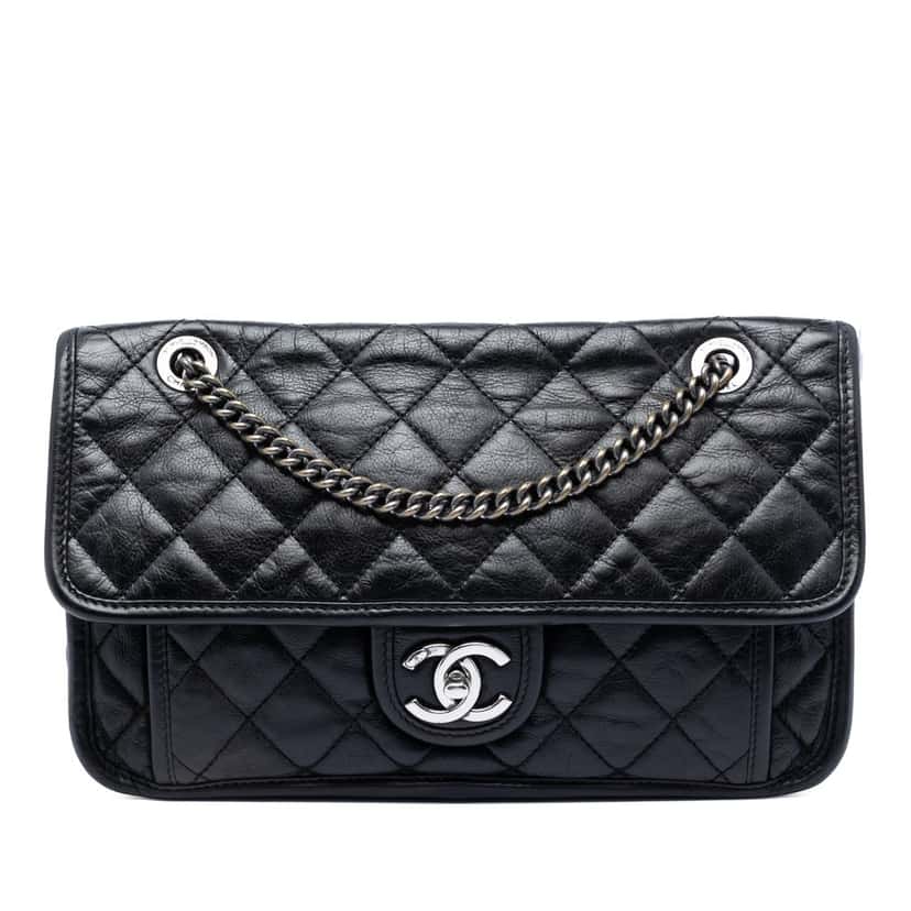 Chanel Medium Quilted Calfskin French Riviera Flap Black Leather Very good condition - Front View