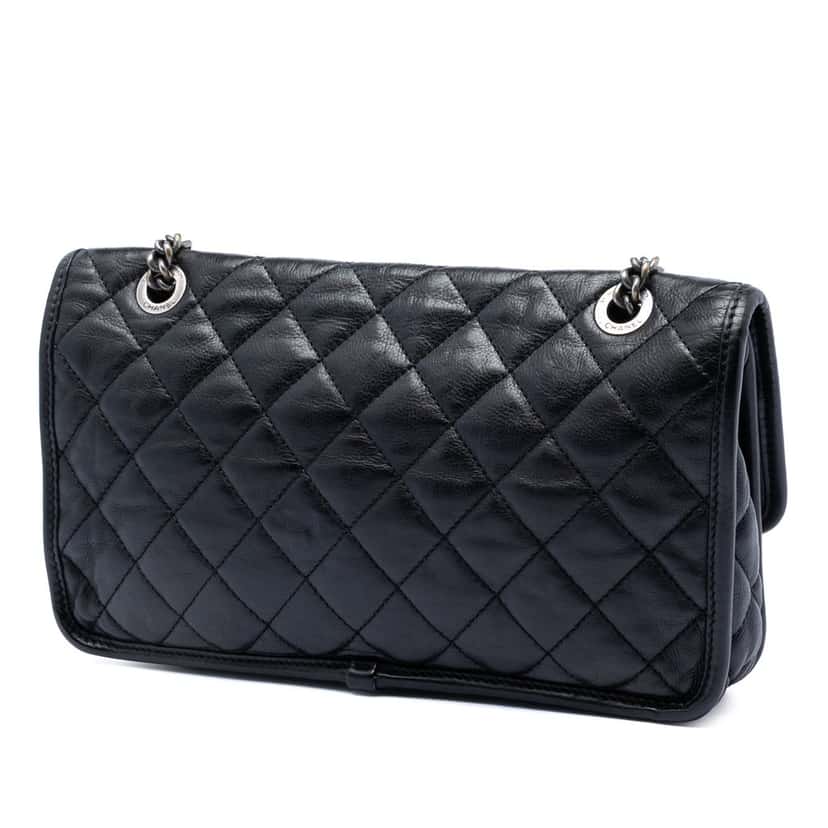 Chanel Medium Quilted Calfskin French Riviera Flap Black Leather Very good condition - Back View