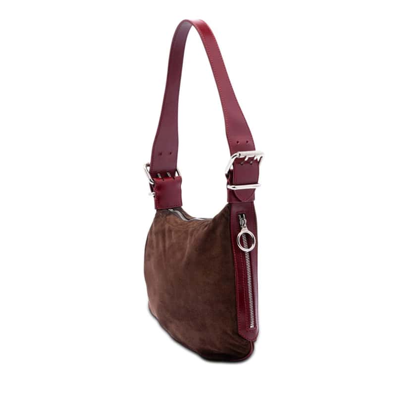 Fendi Sequin and Crystal Embellished Suede Oyster Shoulder Bag Brown Leather Very good condition - Back View