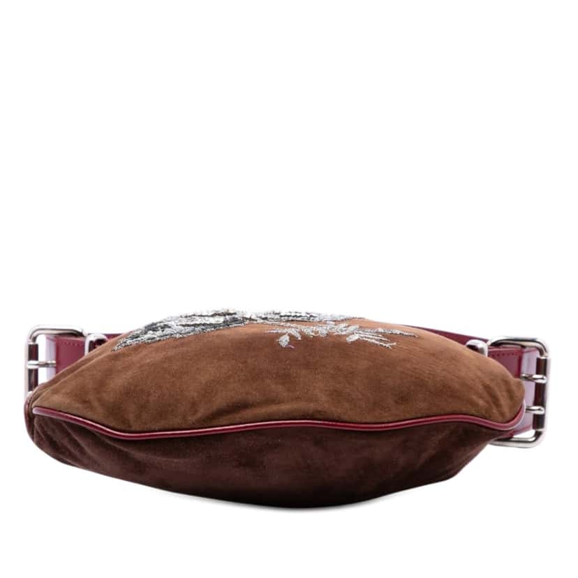 Fendi Sequin and Crystal Embellished Suede Oyster Shoulder Bag Brown Leather Very good condition - Inside View