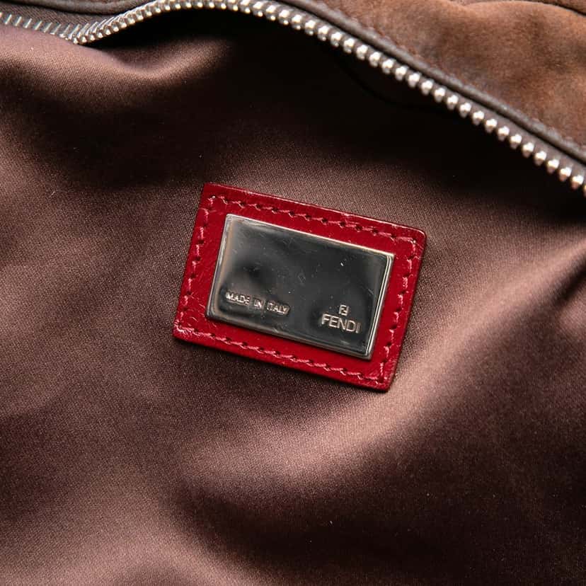 Fendi Sequin and Crystal Embellished Suede Oyster Shoulder Bag Brown Leather Very good condition - Box View