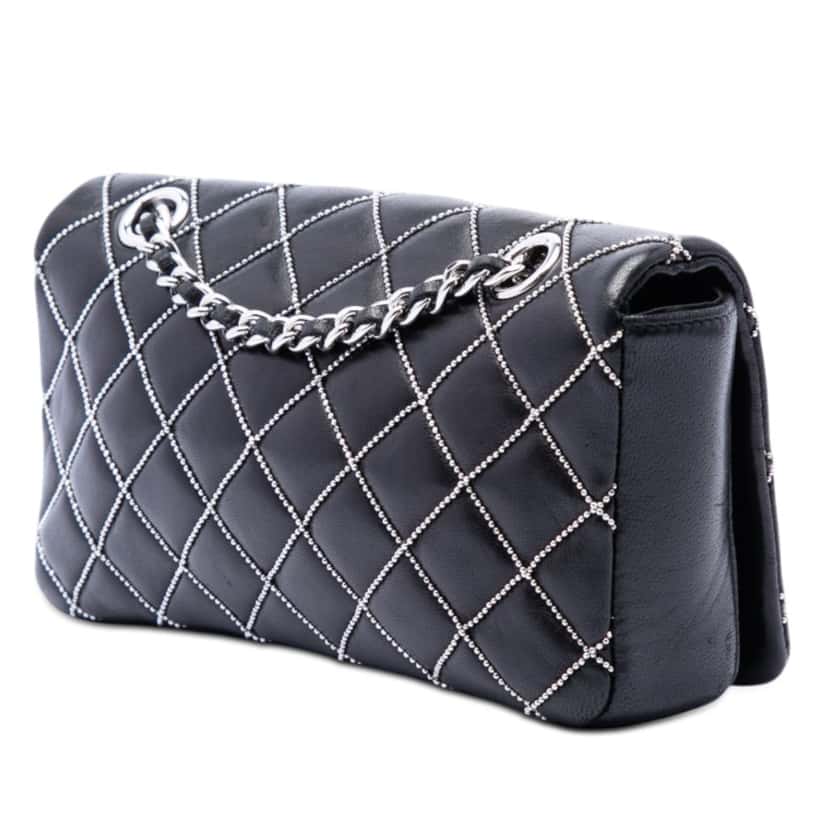 Chanel Mini CC Quilted Lambskin Beaded Full Flap Black Leather Very good condition - Back View