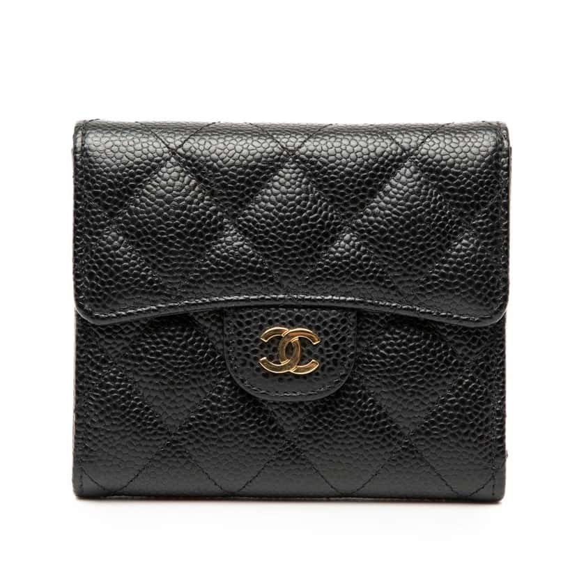 Hermès CC Quilted Caviar Compact Flap Wallet Black Leather Very good condition - Front View