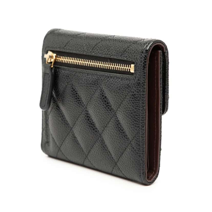 Hermès CC Quilted Caviar Compact Flap Wallet Black Leather Very good condition - Back View