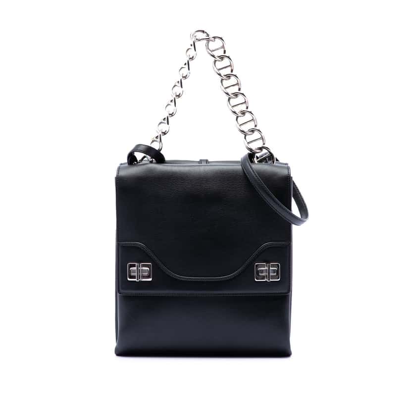 Prada Soft Calf Double Turnlock Satchel Black Leather Very good condition - Front View
