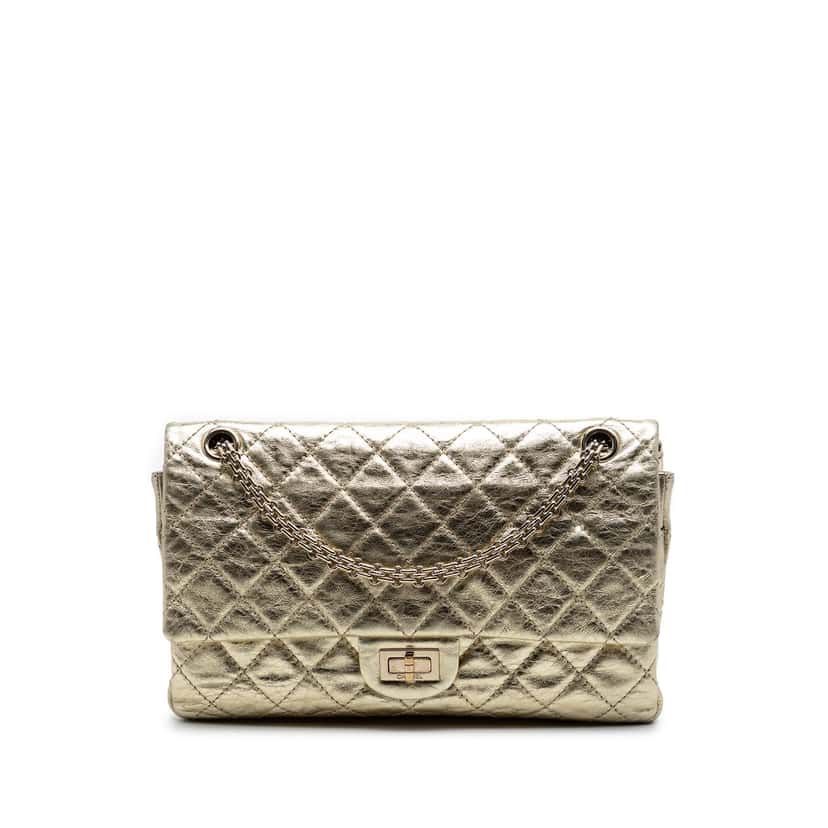 Chanel Quilted Metallic Aged Calfskin Reissue 2.55 Double Flap 226 Gold Leather Very good condition - Front View